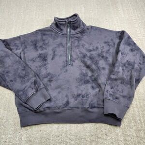 Fabletics Sweatshirt Women XS Cozy Fleece Gray Tie Dye 1/2 Zip Mock Neck